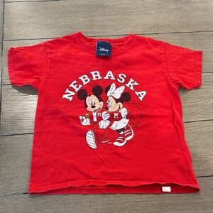 Disney Red Nebraska Husker Kids Tee with Mickey and Minnie